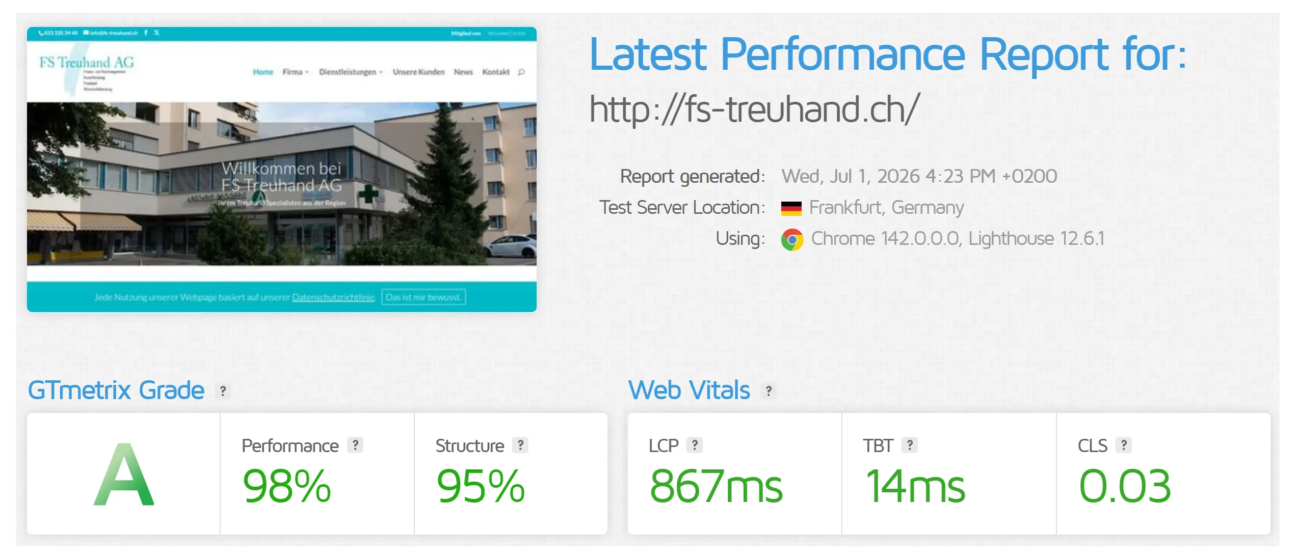 GTmetrix Performance-Report FS Treuhand AG